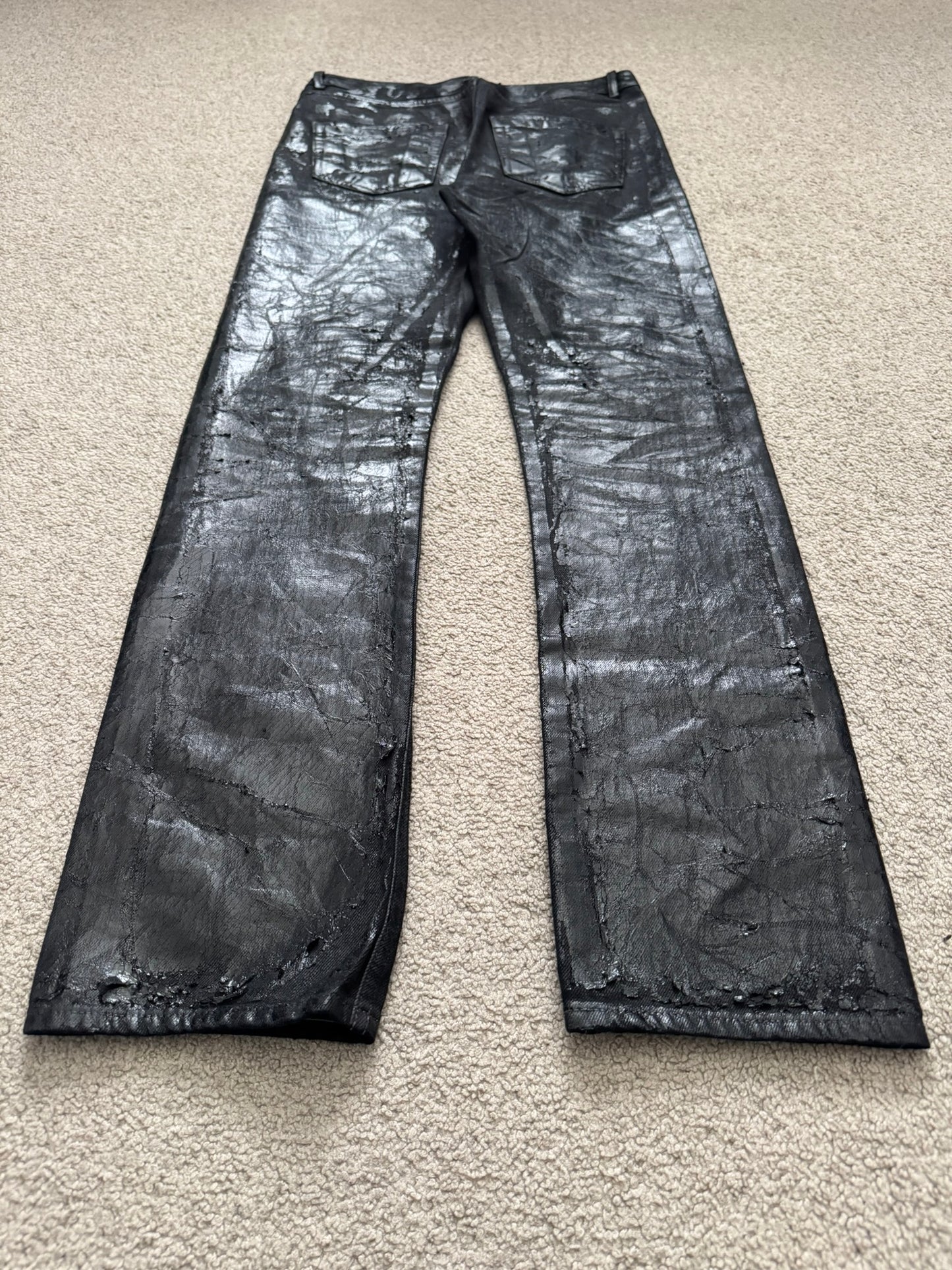 FW24 Rick Owens DRKSHDW Megacrust Foil Wax Detroit Denim Jeans