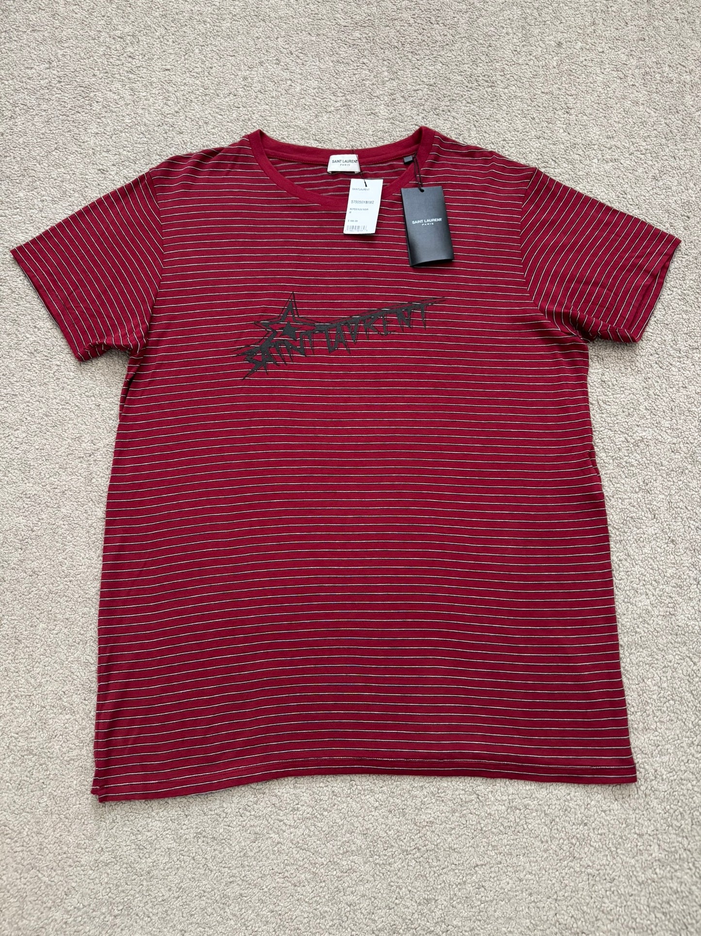 New FW19 Saint Laurent Star Logo Striped T Shirt