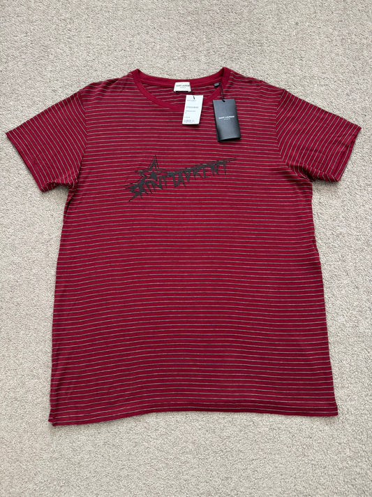 New FW19 Saint Laurent Star Logo Striped T Shirt