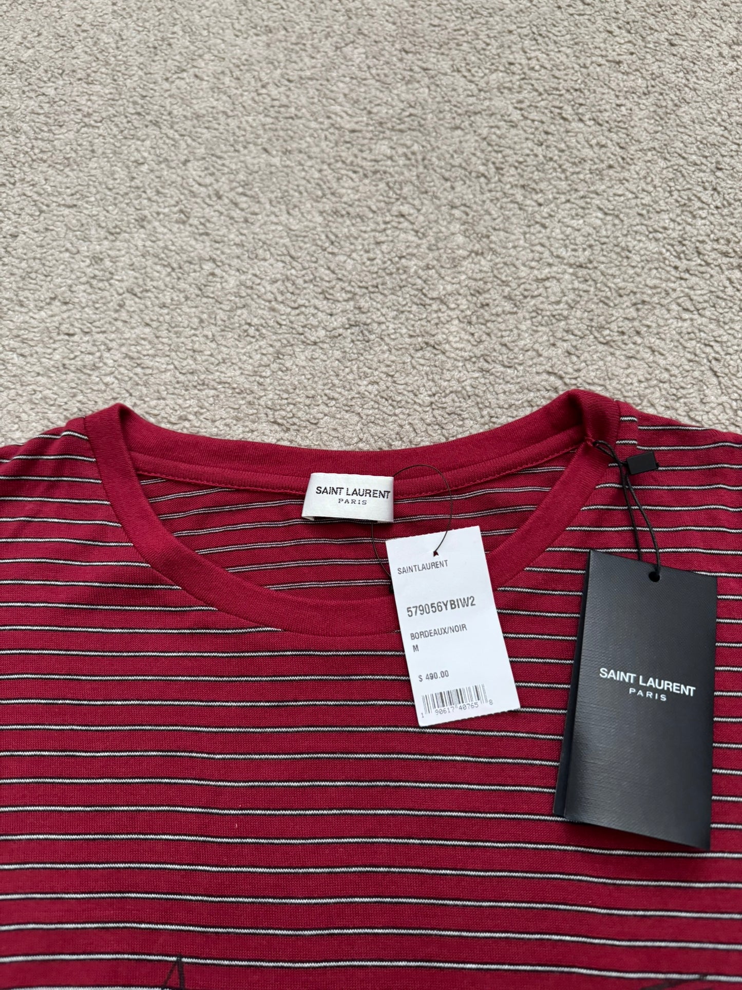 New FW19 Saint Laurent Star Logo Striped T Shirt