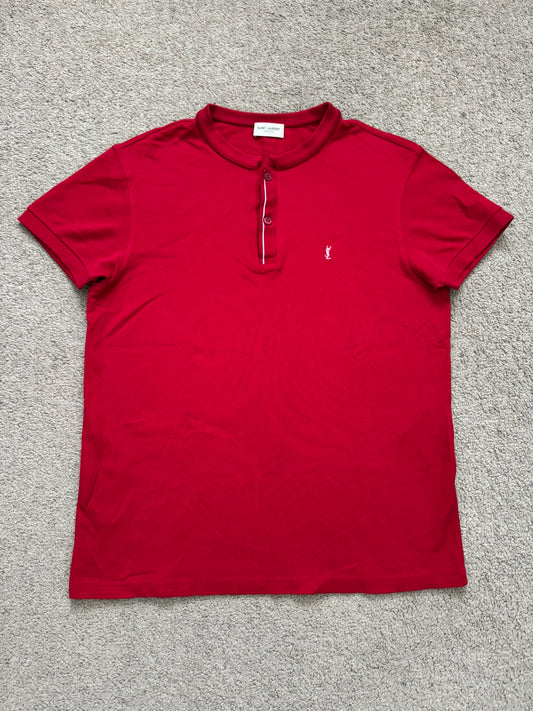 FW13 Saint Laurent by Hedi Slimane Red Collarless Polo Shirt