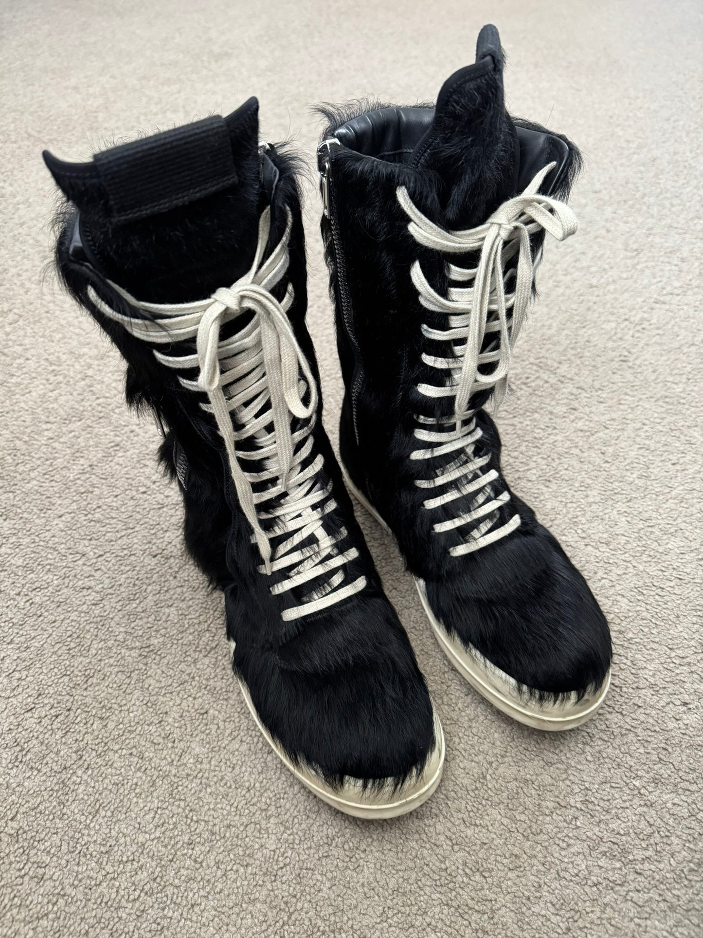 FW22 Rick Owens Pony Hair Cargobasket High Top Sneakers