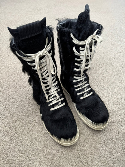 FW22 Rick Owens Pony Hair Cargobasket High Top Sneakers