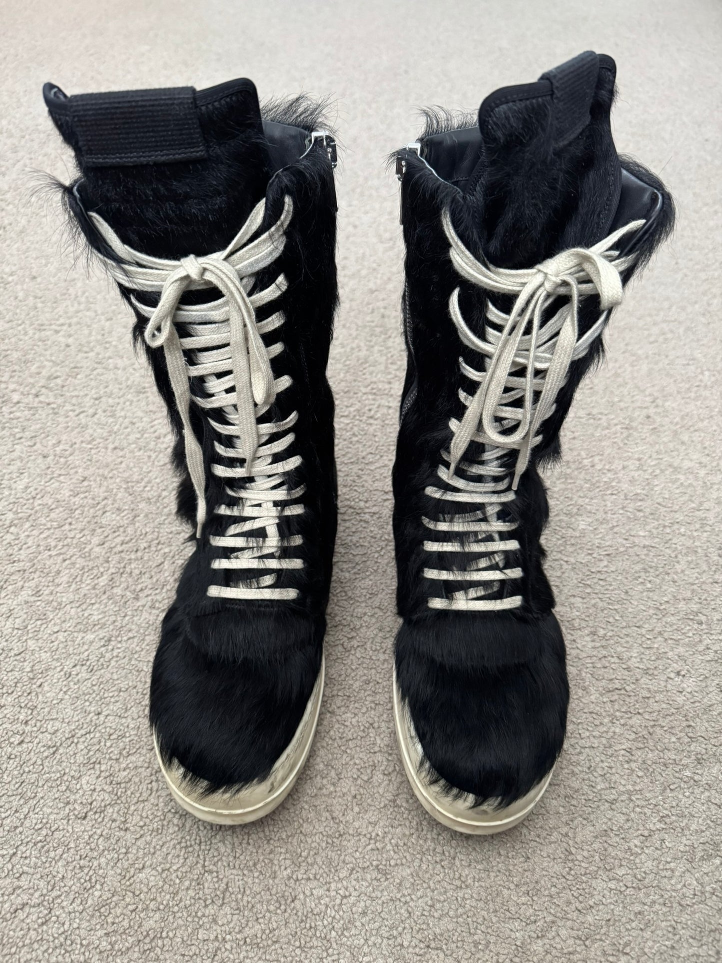 FW22 Rick Owens Pony Hair Cargobasket High Top Sneakers