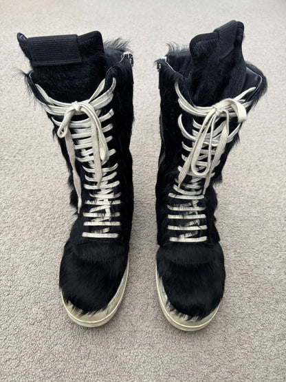 FW22 Rick Owens Pony Hair Cargobasket High Top Sneakers