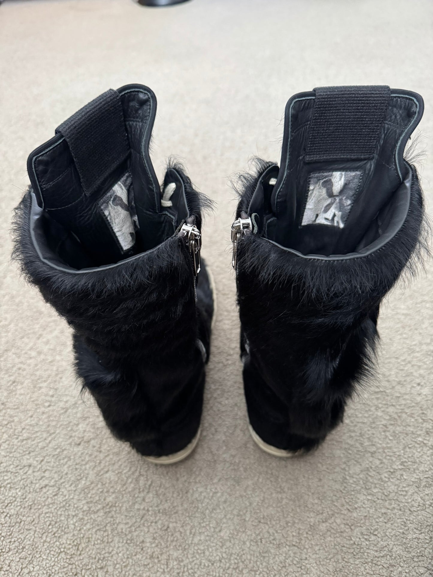 FW22 Rick Owens Pony Hair Cargobasket High Top Sneakers
