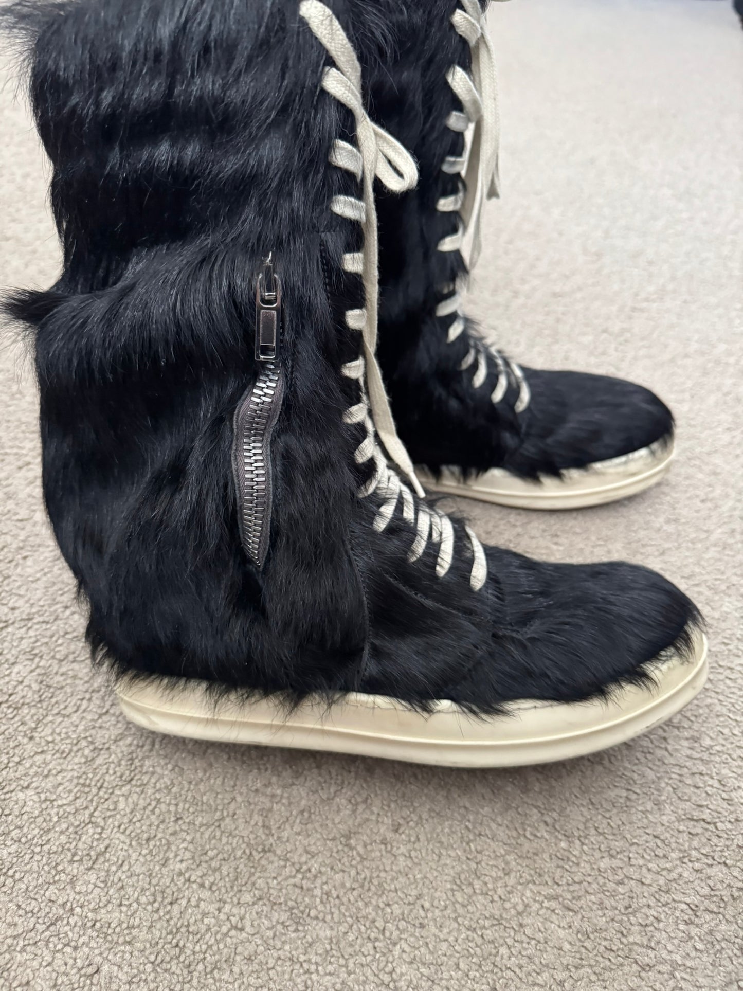 FW22 Rick Owens Pony Hair Cargobasket High Top Sneakers
