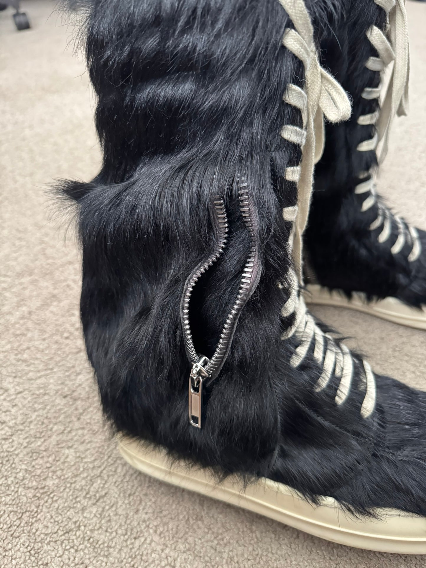 FW22 Rick Owens Pony Hair Cargobasket High Top Sneakers