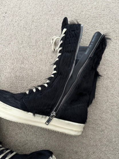 FW22 Rick Owens Pony Hair Cargobasket High Top Sneakers