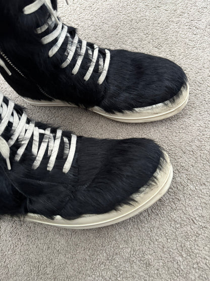 FW22 Rick Owens Pony Hair Cargobasket High Top Sneakers