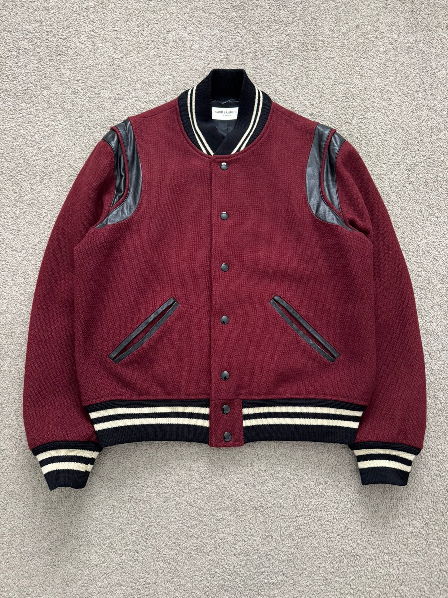 FW16 Saint Laurent by Hedi Slimane Red Teddy Varsity Bomber Jacket