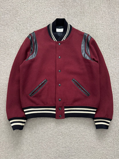 FW16 Saint Laurent by Hedi Slimane Red Teddy Varsity Bomber Jacket