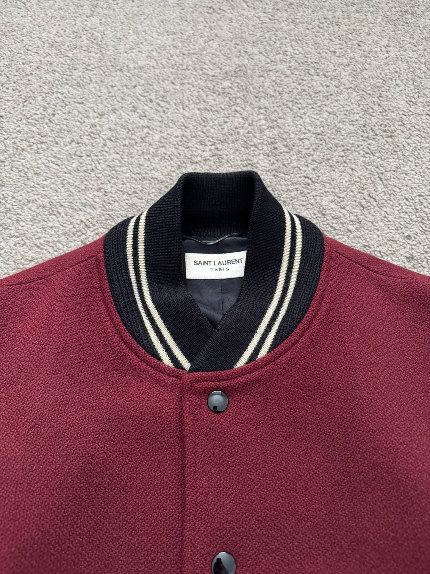 FW16 Saint Laurent by Hedi Slimane Red Teddy Varsity Bomber Jacket