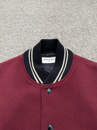 FW16 Saint Laurent by Hedi Slimane Red Teddy Varsity Bomber Jacket