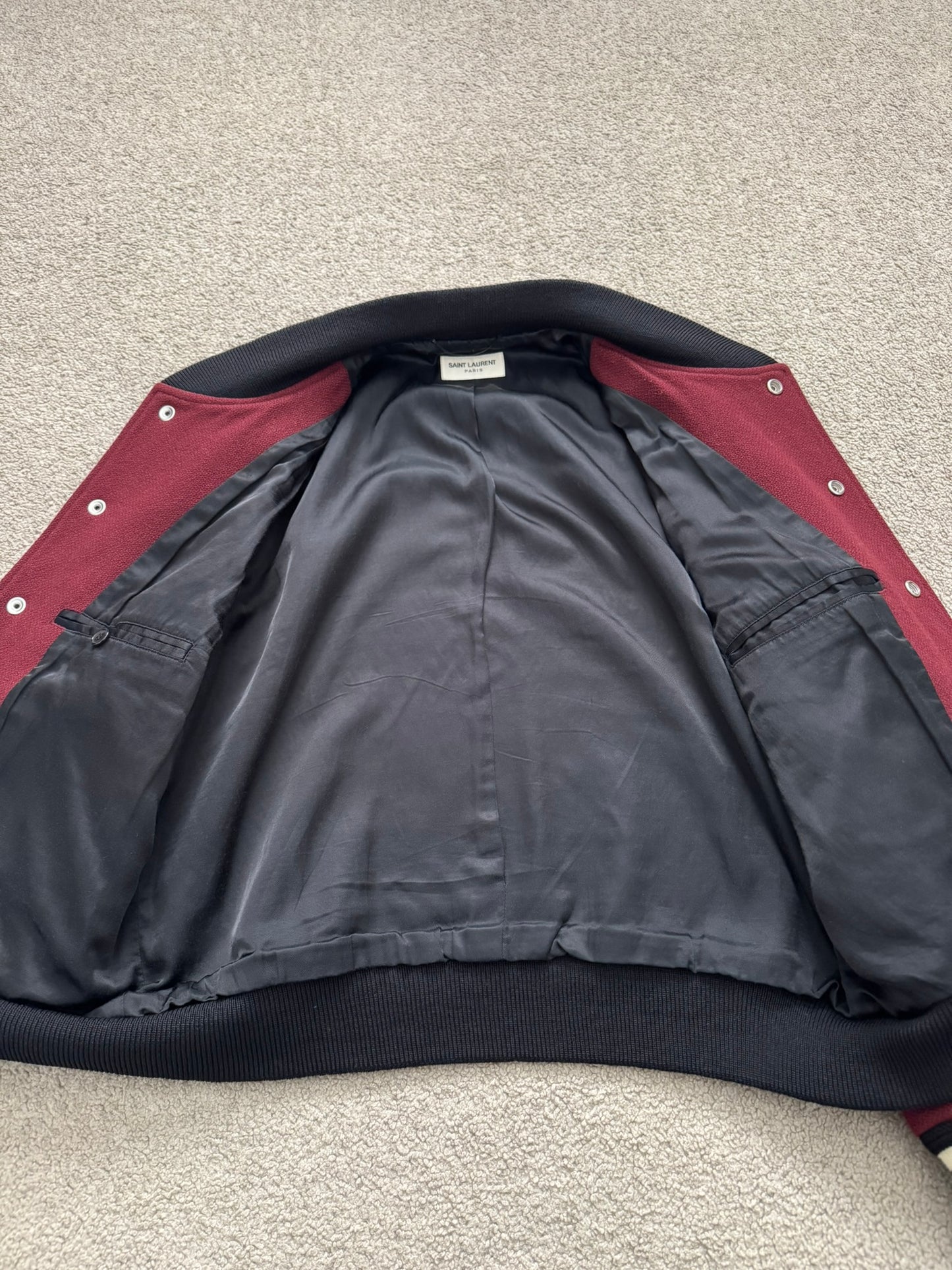 FW16 Saint Laurent by Hedi Slimane Red Teddy Varsity Bomber Jacket
