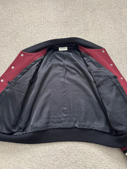 FW16 Saint Laurent by Hedi Slimane Red Teddy Varsity Bomber Jacket