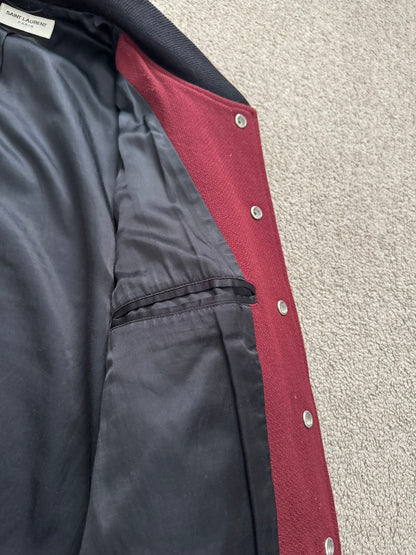 FW16 Saint Laurent by Hedi Slimane Red Teddy Varsity Bomber Jacket