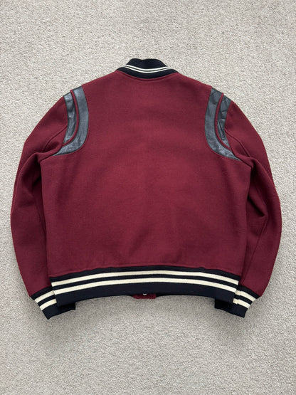 FW16 Saint Laurent by Hedi Slimane Red Teddy Varsity Bomber Jacket