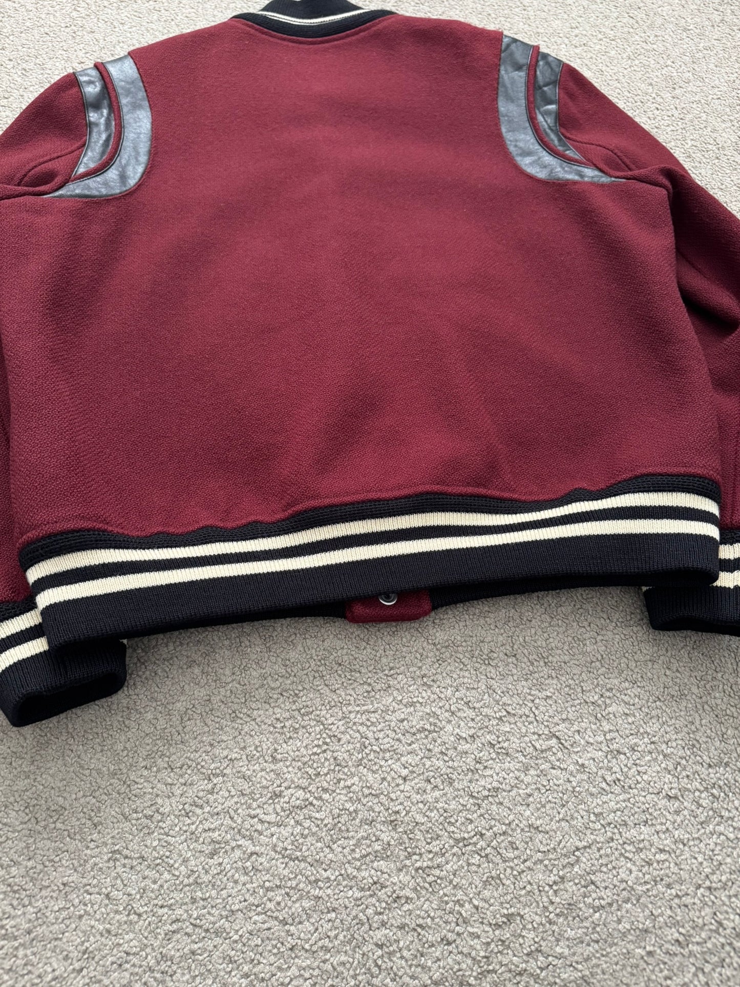 FW16 Saint Laurent by Hedi Slimane Red Teddy Varsity Bomber Jacket