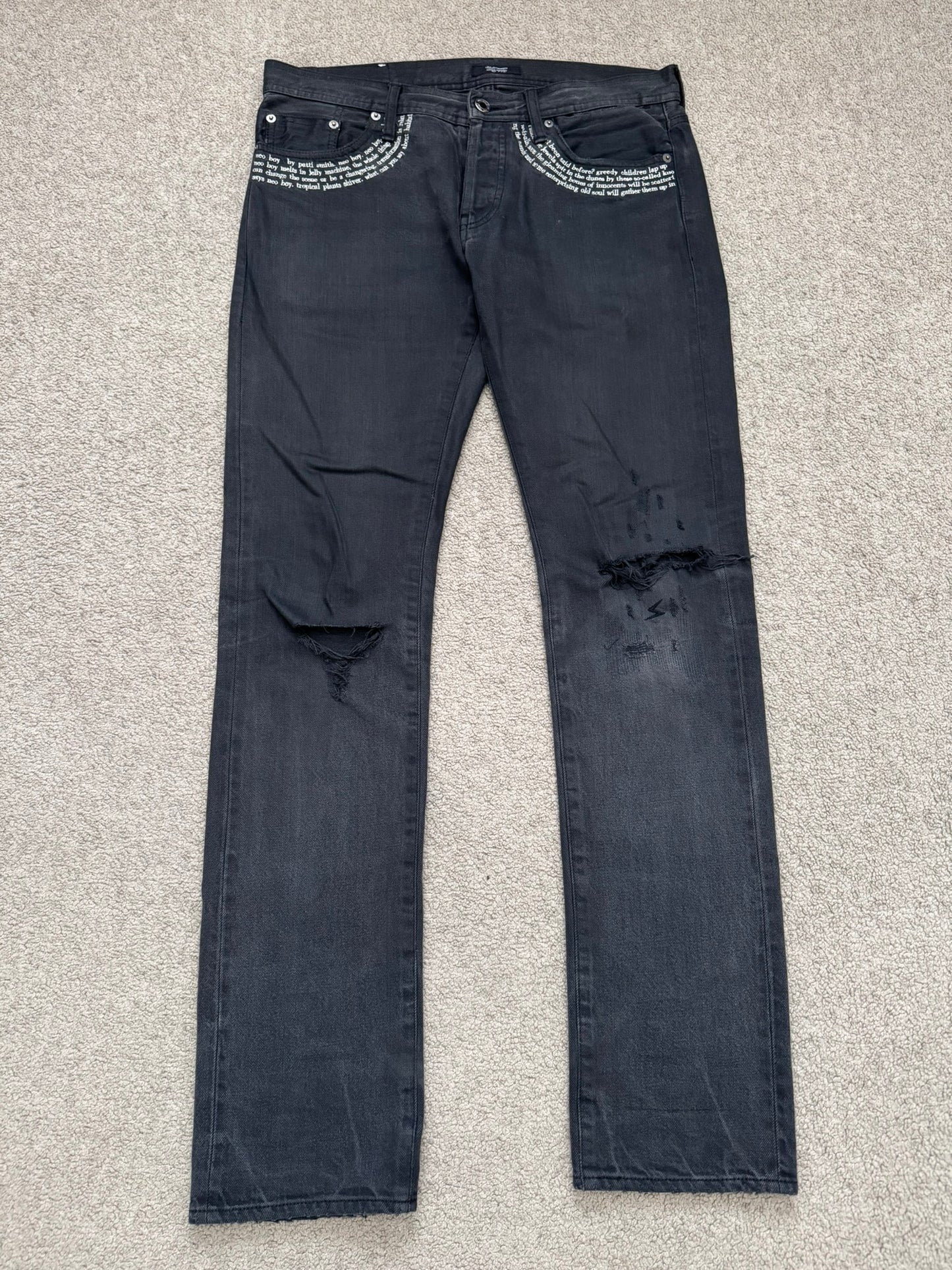 SS09 Undercover "Neoboy" Patti Smith Poem Black Denim Jeans
