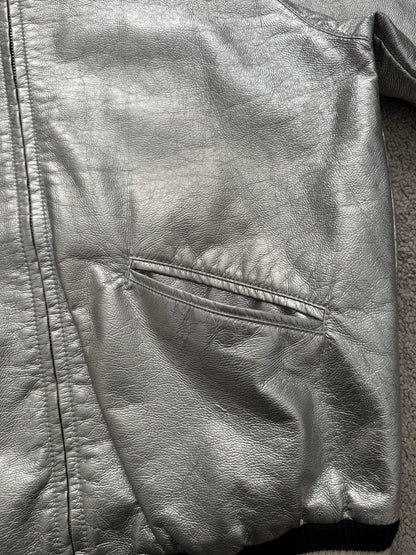 SS14 Saint Laurent by Hedi Slimane Silver Varsity Teddy Bomber Jacket