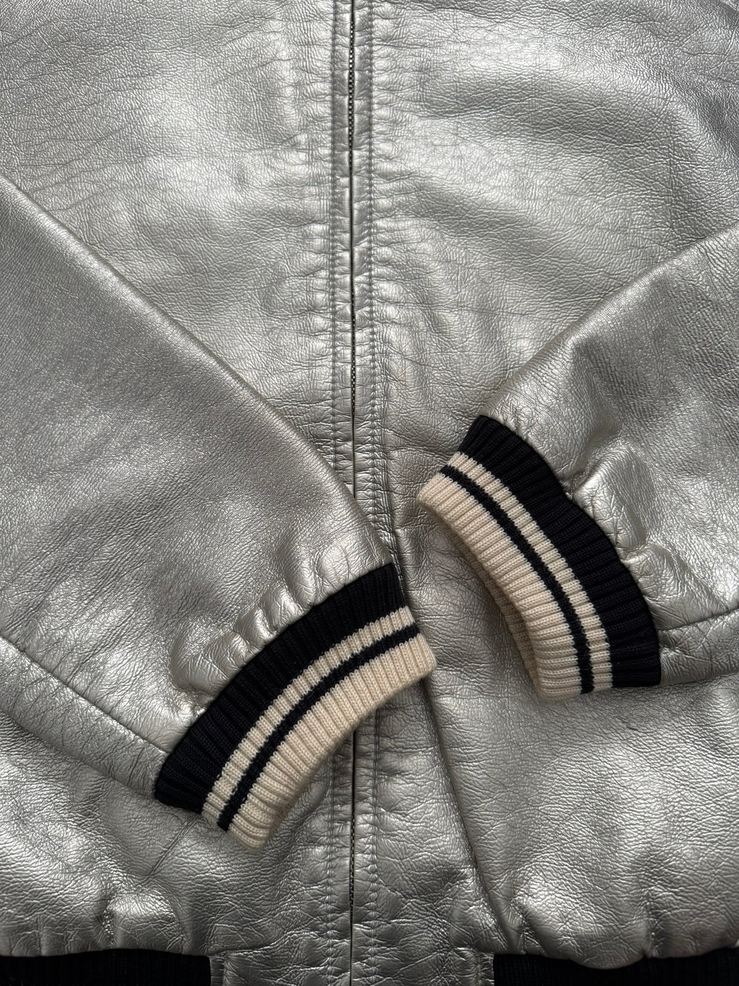 SS14 Saint Laurent by Hedi Slimane Silver Varsity Teddy Bomber Jacket