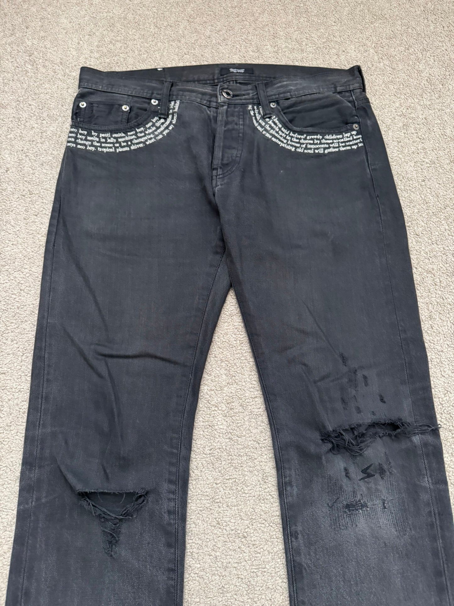 SS09 Undercover "Neoboy" Patti Smith Poem Black Denim Jeans