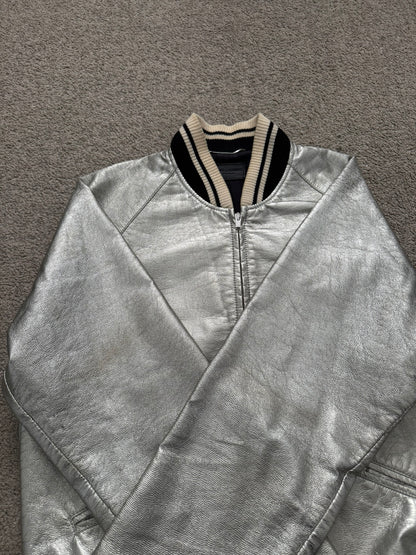 SS14 Saint Laurent by Hedi Slimane Silver Varsity Teddy Bomber Jacket