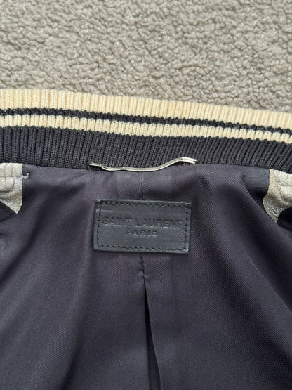SS14 Saint Laurent by Hedi Slimane Silver Varsity Teddy Bomber Jacket