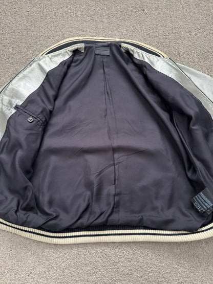 SS14 Saint Laurent by Hedi Slimane Silver Varsity Teddy Bomber Jacket