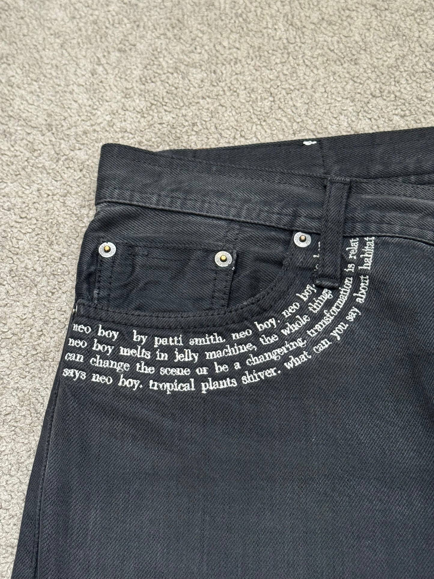 SS09 Undercover "Neoboy" Patti Smith Poem Black Denim Jeans