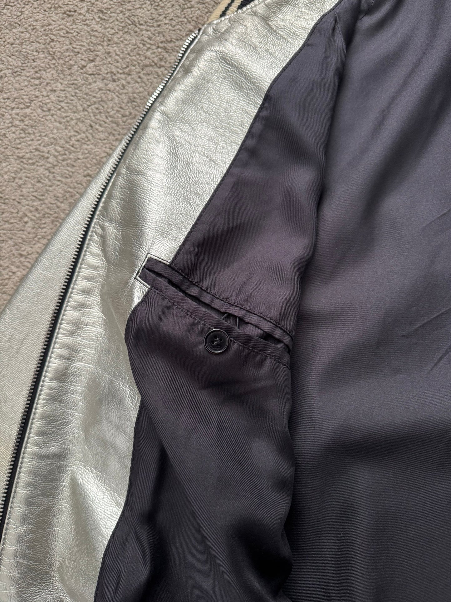 SS14 Saint Laurent by Hedi Slimane Silver Varsity Teddy Bomber Jacket