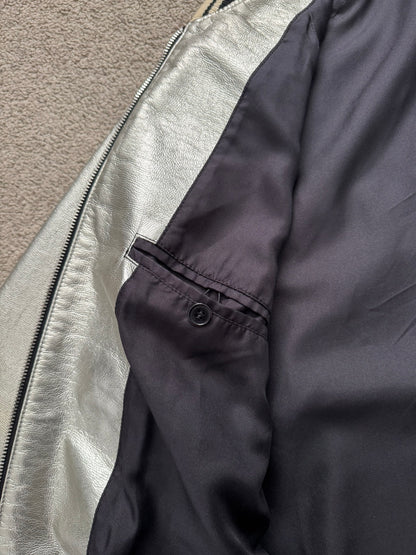 SS14 Saint Laurent by Hedi Slimane Silver Varsity Teddy Bomber Jacket