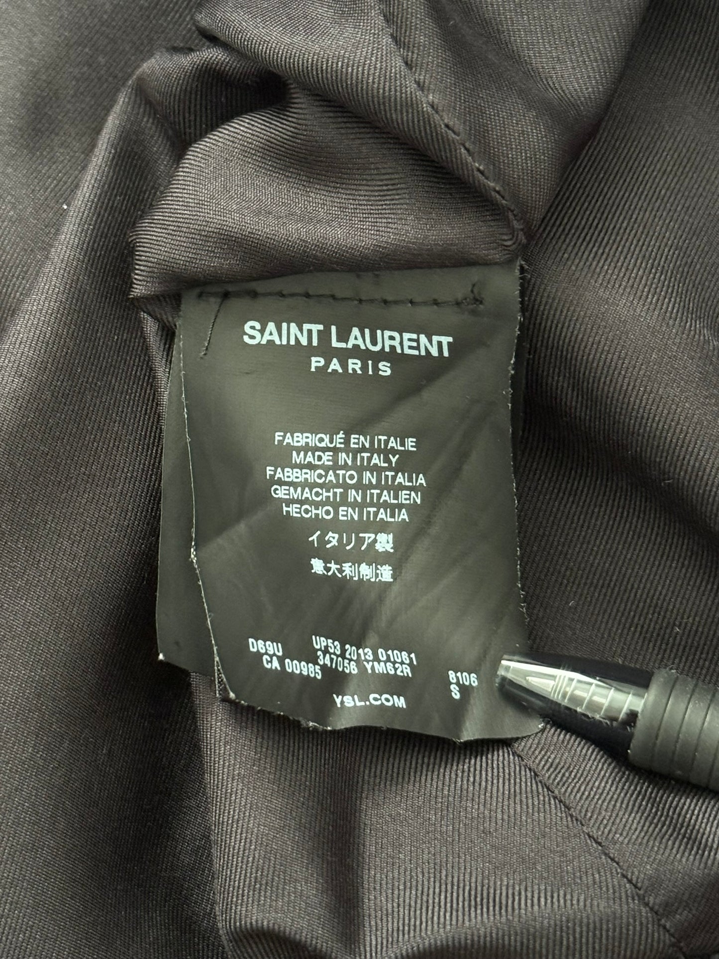 SS14 Saint Laurent by Hedi Slimane Silver Varsity Teddy Bomber Jacket