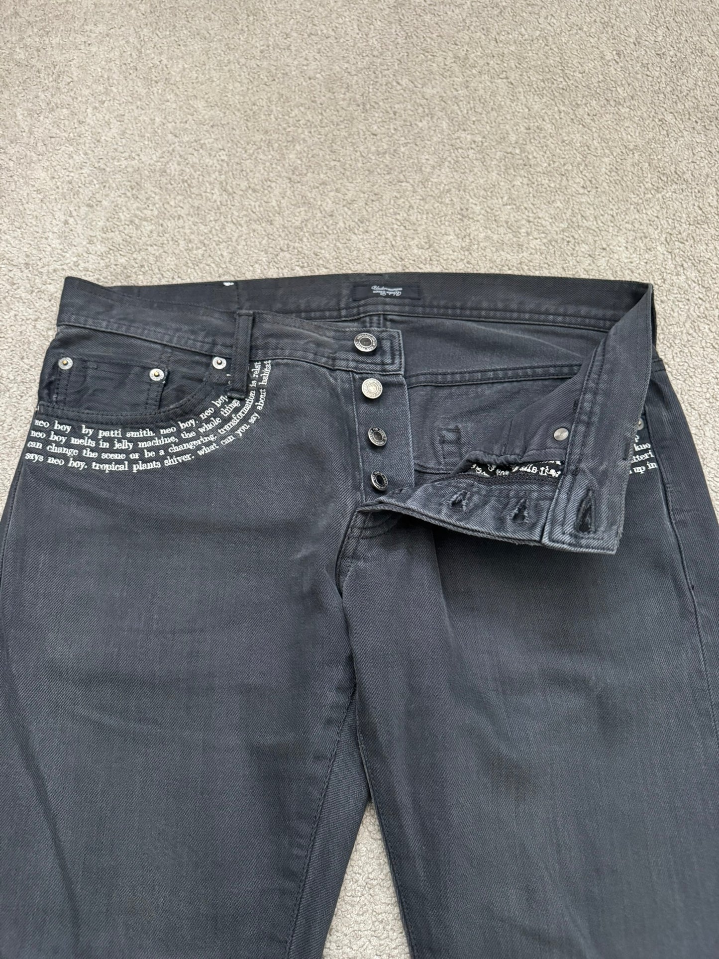 SS09 Undercover "Neoboy" Patti Smith Poem Black Denim Jeans