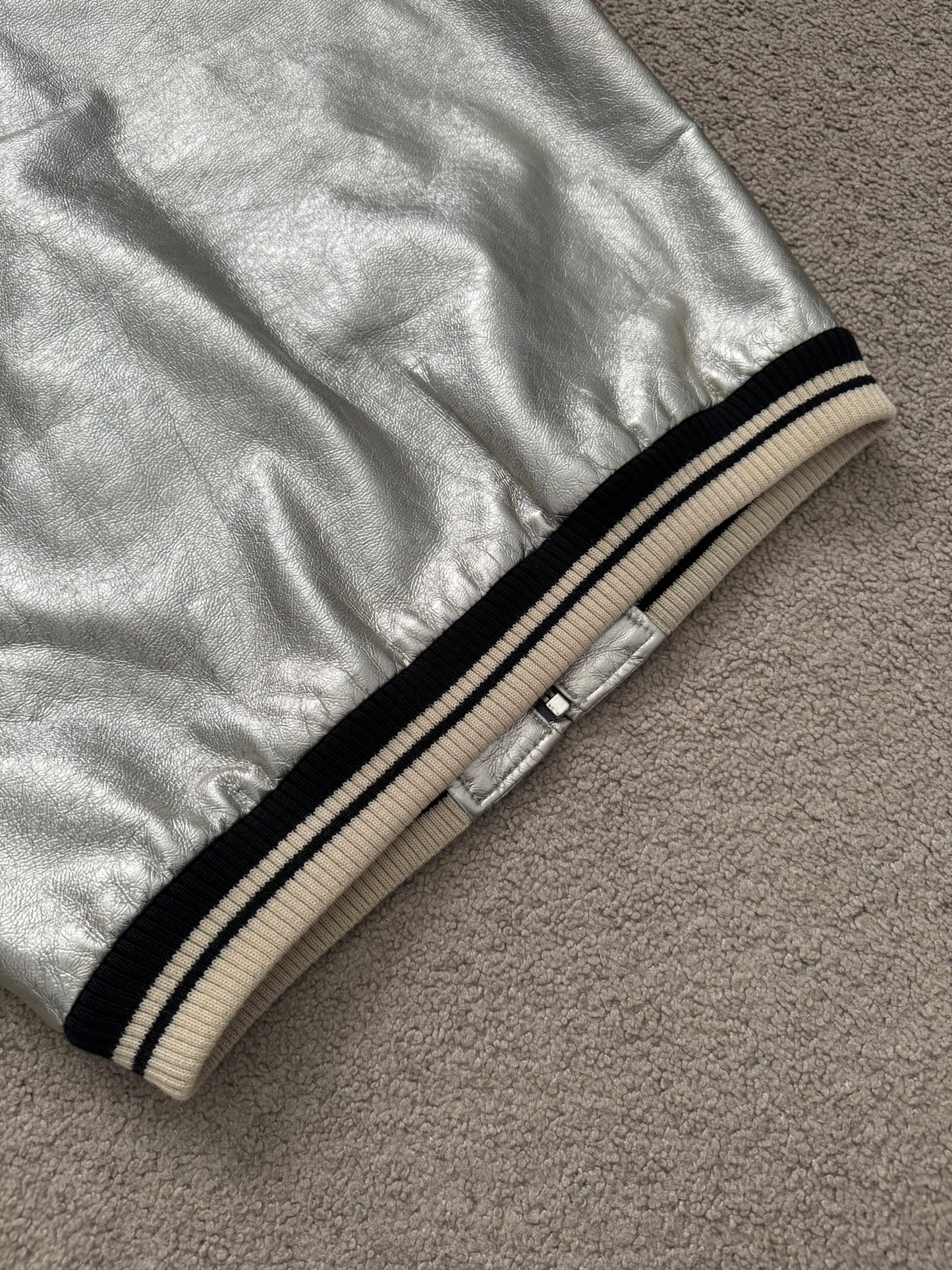 SS14 Saint Laurent by Hedi Slimane Silver Varsity Teddy Bomber Jacket