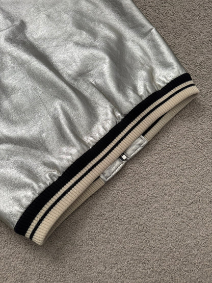 SS14 Saint Laurent by Hedi Slimane Silver Varsity Teddy Bomber Jacket