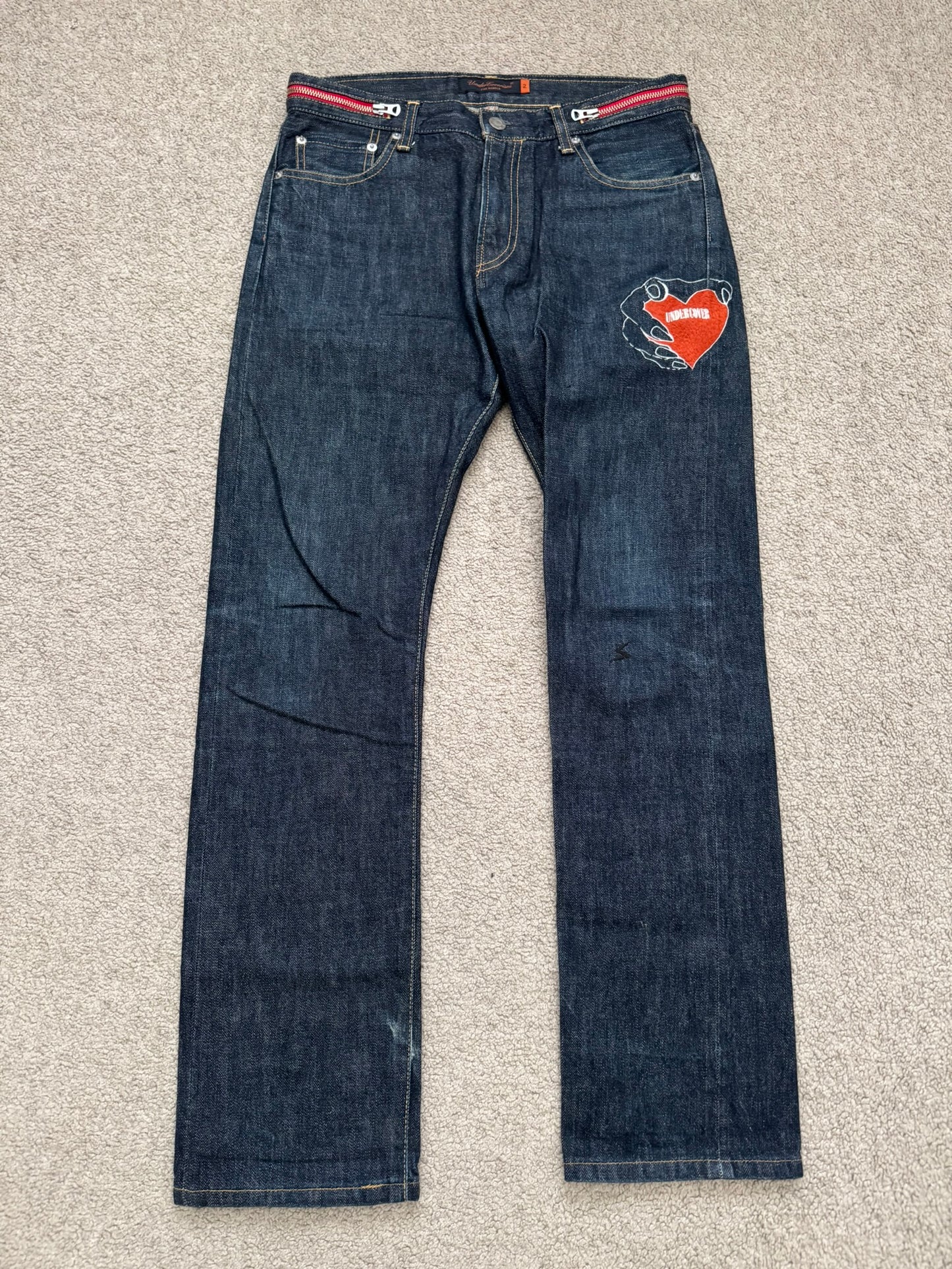 AW07 Undercover Grasping Heart Zipper Waist Denim Jeans