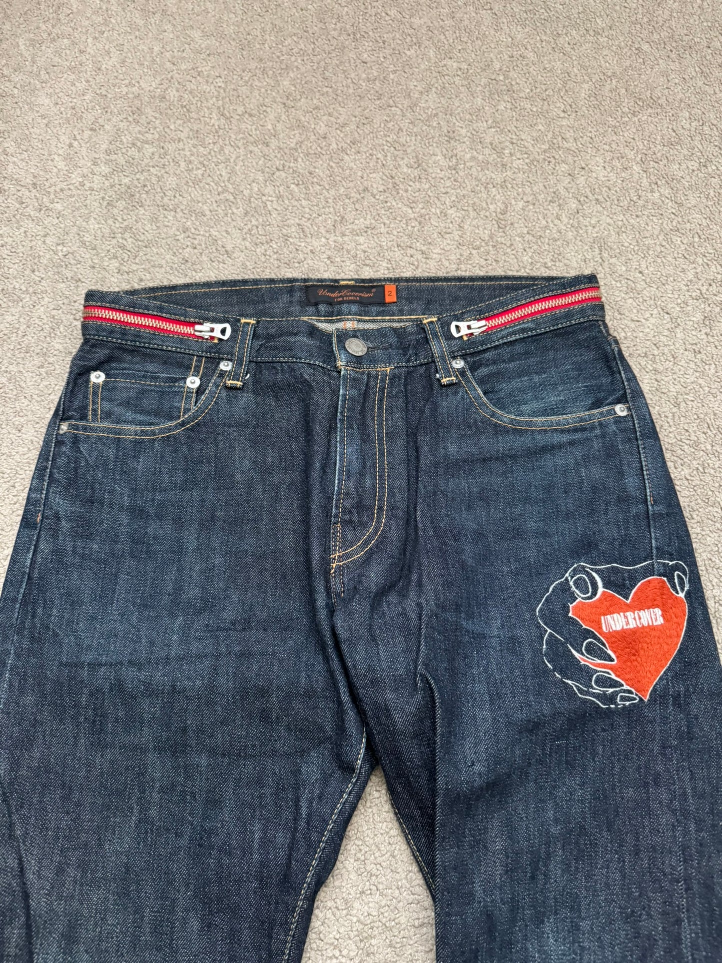 AW07 Undercover Grasping Heart Zipper Waist Denim Jeans