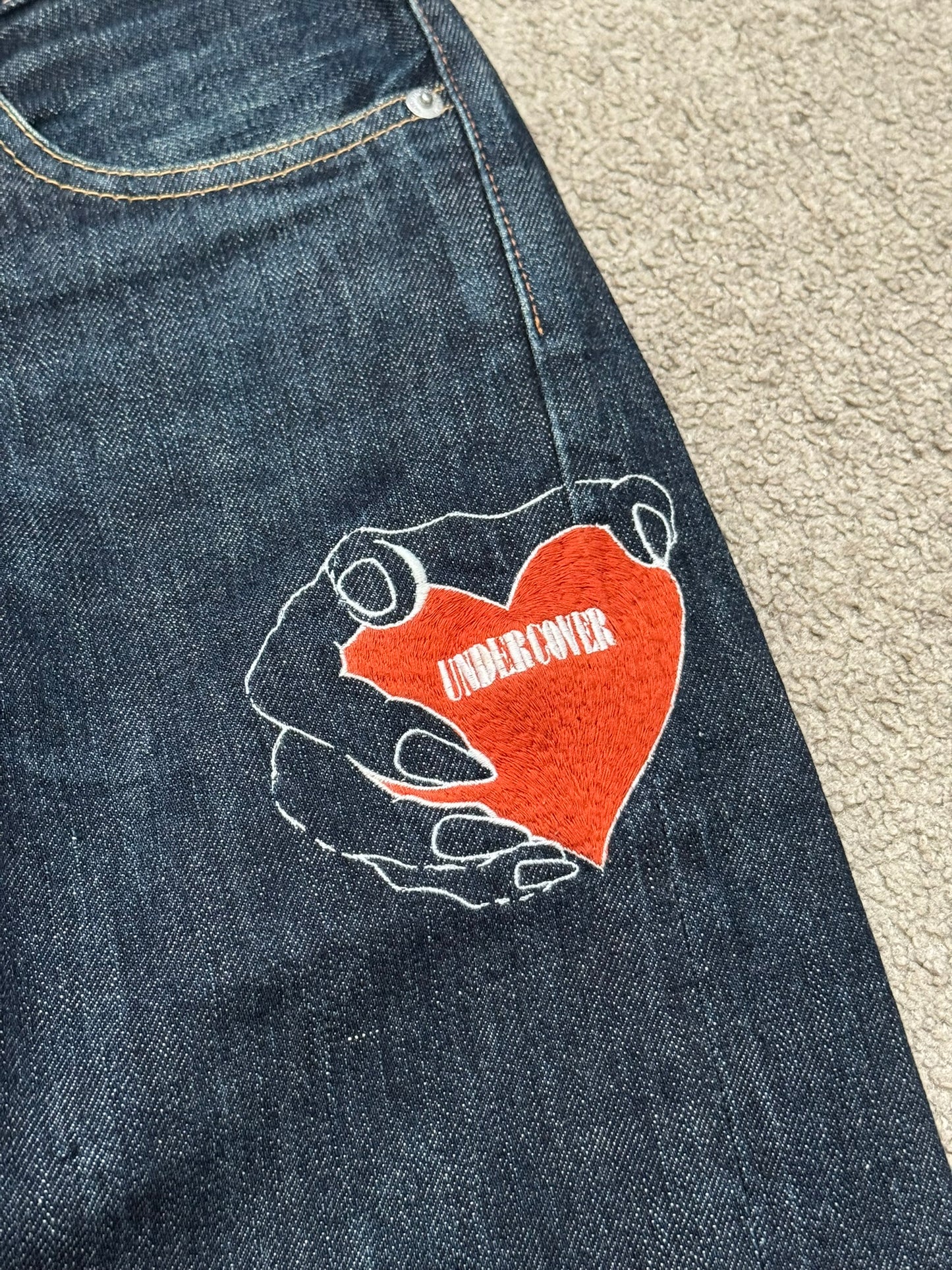 AW07 Undercover Grasping Heart Zipper Waist Denim Jeans