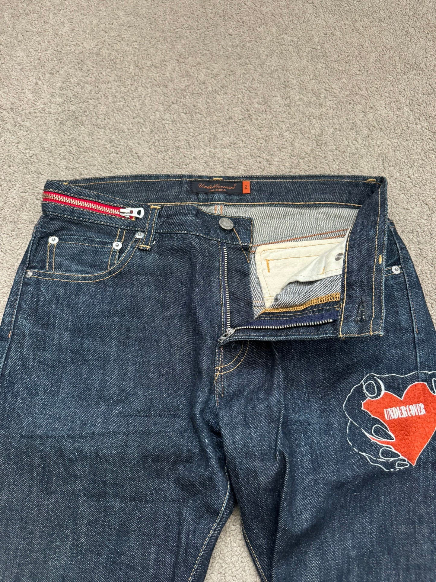 AW07 Undercover Grasping Heart Zipper Waist Denim Jeans
