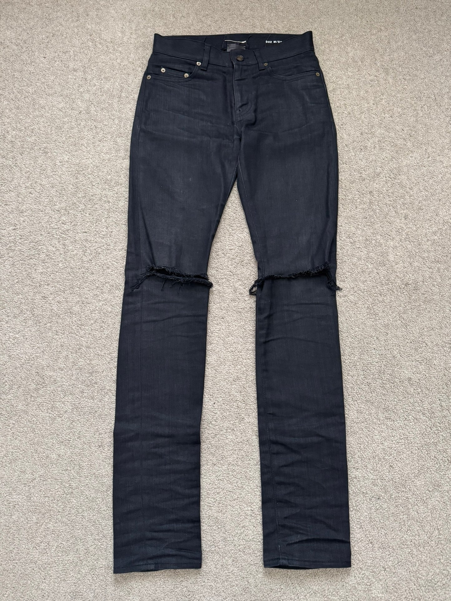 FW15 Saint Laurent by Hedi Slimane Waxed Knee Slit D02 Denim Jeans