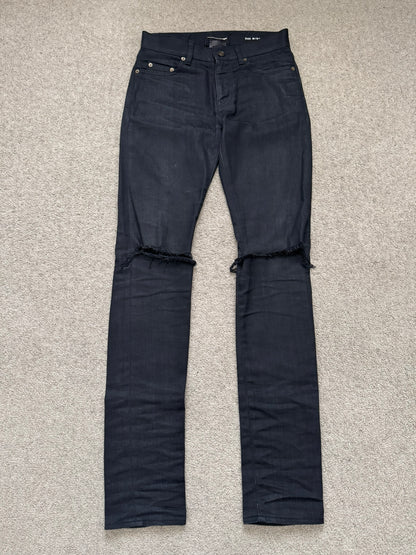 FW15 Saint Laurent by Hedi Slimane Waxed Knee Slit D02 Denim Jeans