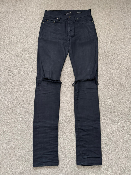 FW15 Saint Laurent by Hedi Slimane Waxed Knee Slit D02 Denim Jeans