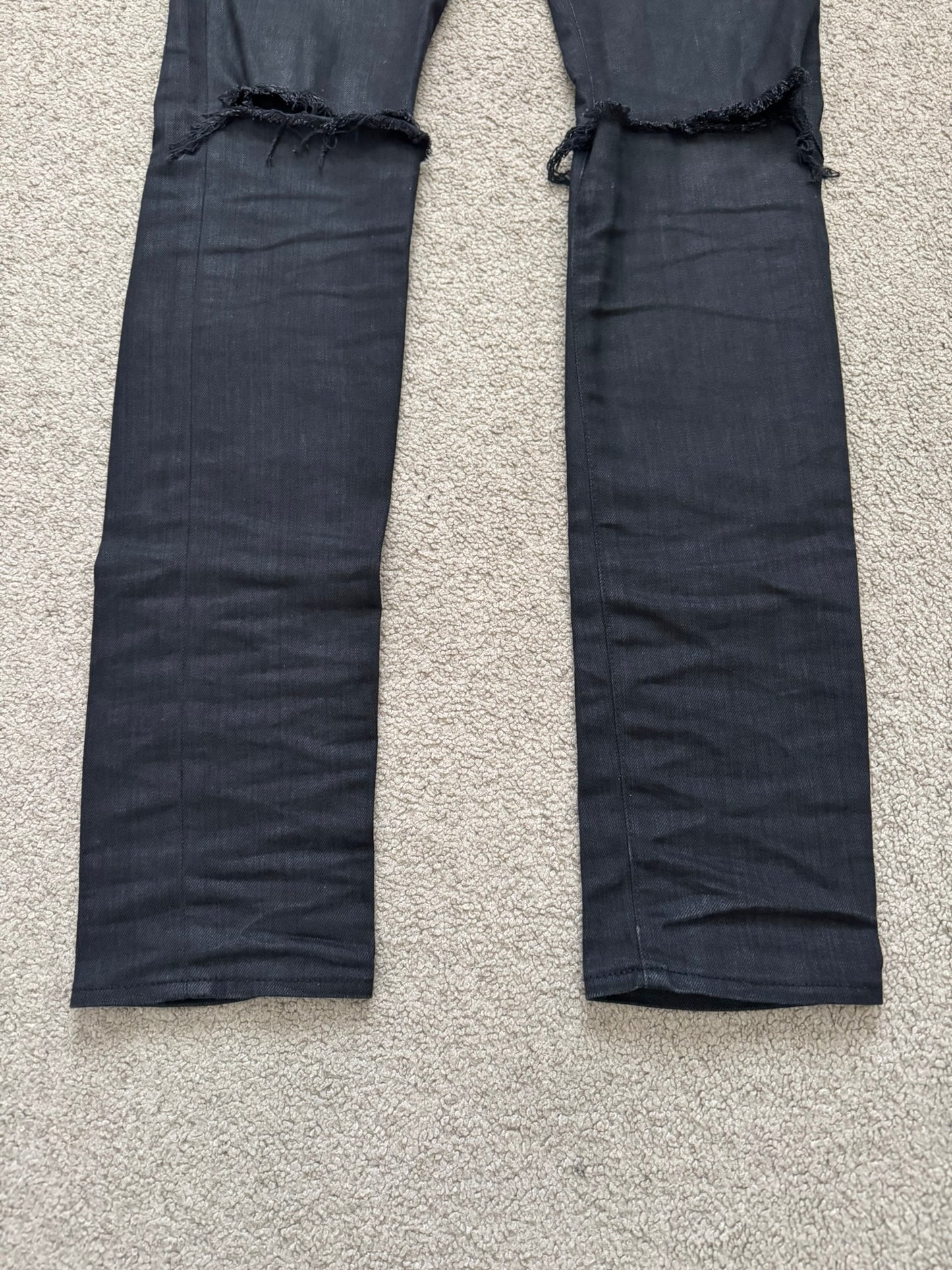 FW15 Saint Laurent by Hedi Slimane Waxed Knee Slit D02 Denim Jeans