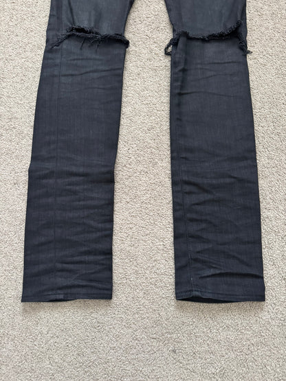 FW15 Saint Laurent by Hedi Slimane Waxed Knee Slit D02 Denim Jeans