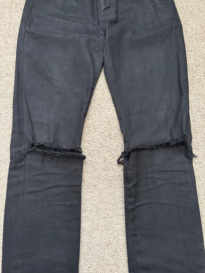 FW15 Saint Laurent by Hedi Slimane Waxed Knee Slit D02 Denim Jeans