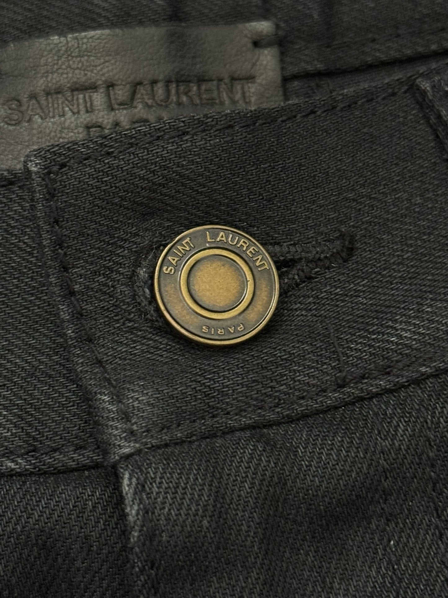 FW15 Saint Laurent by Hedi Slimane Waxed Knee Slit D02 Denim Jeans