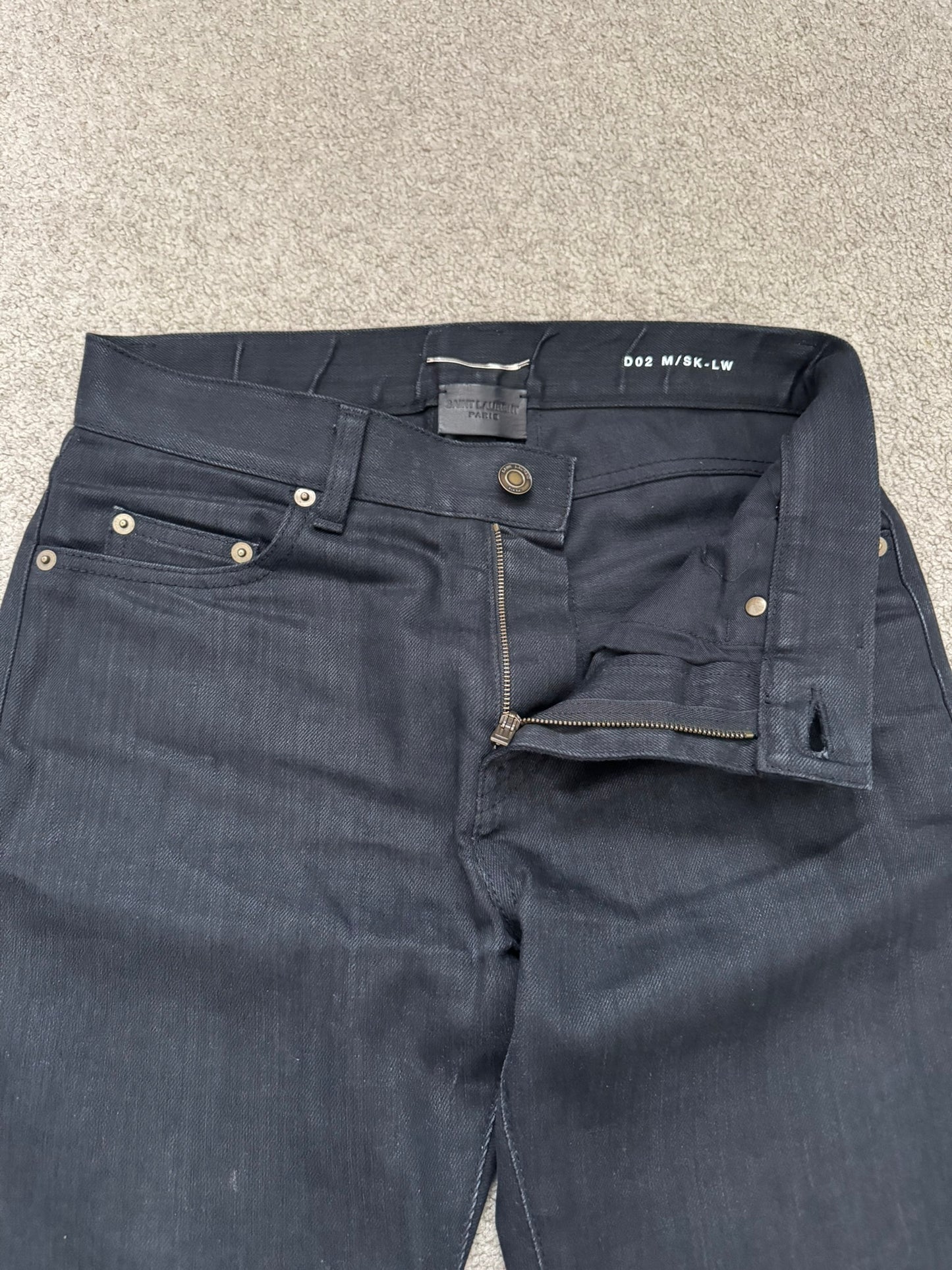 FW15 Saint Laurent by Hedi Slimane Waxed Knee Slit D02 Denim Jeans