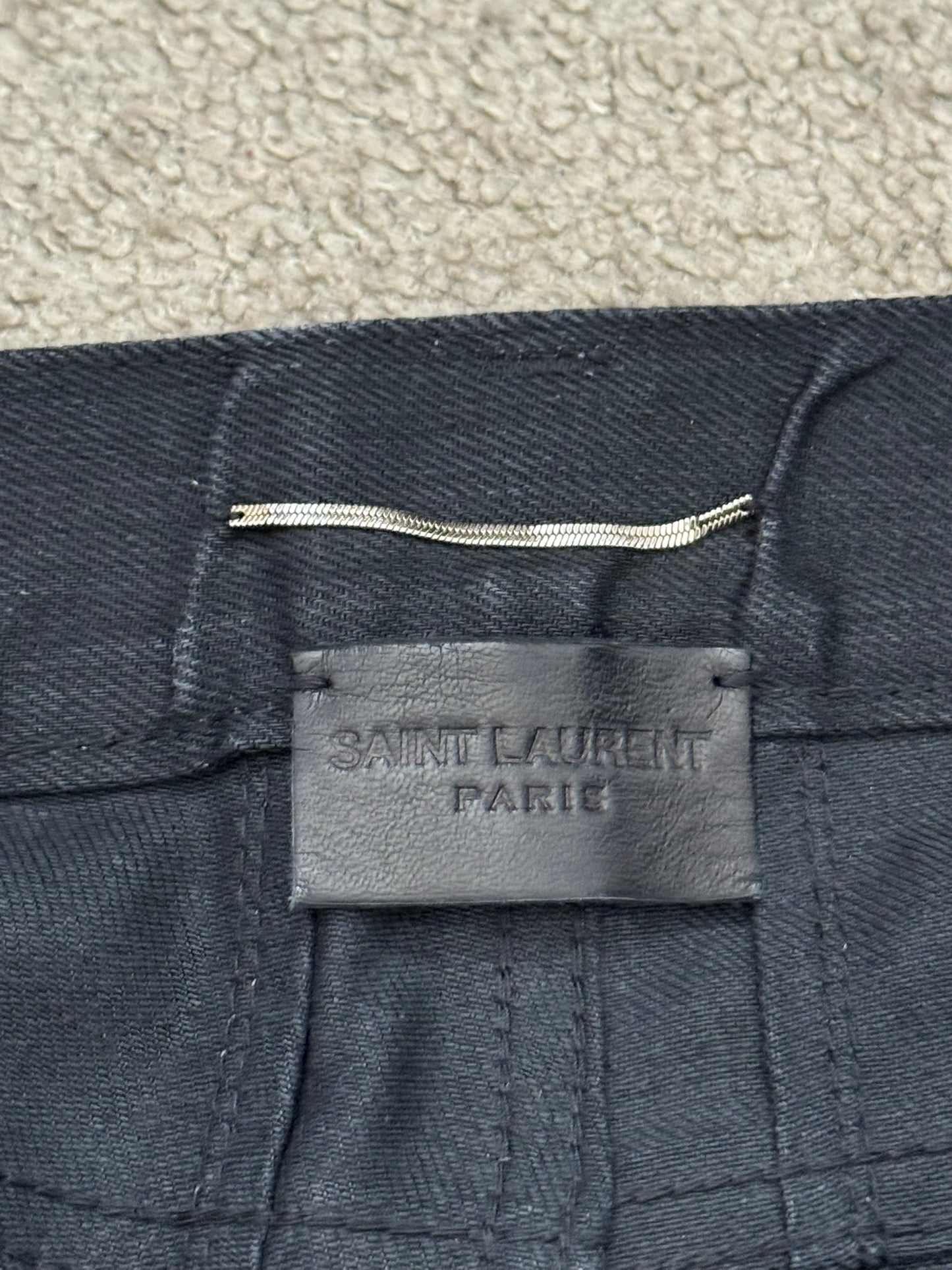 FW15 Saint Laurent by Hedi Slimane Waxed Knee Slit D02 Denim Jeans